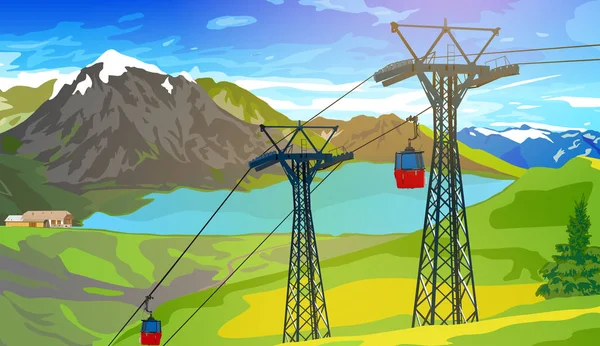 Téléphérique en Alpes suisses — Image vectorielle