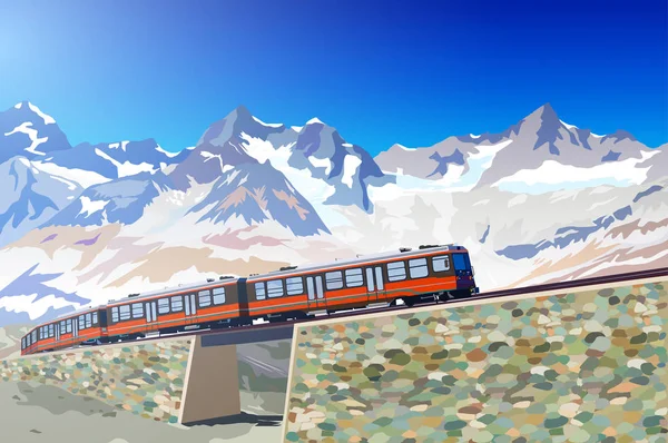 Поезд в высоких горах — стоковый вектор