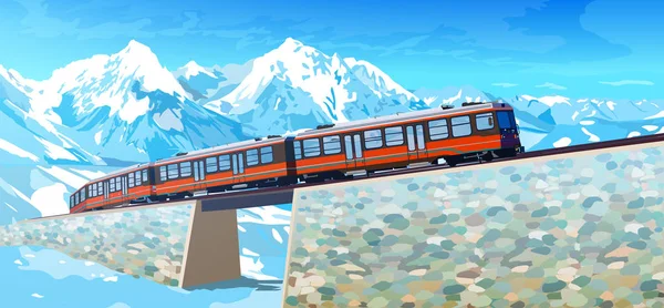 Train in high Alps mountains — Stock Vector
