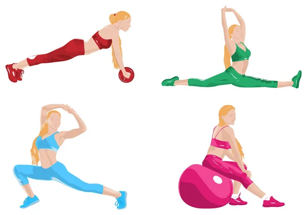 年轻妇女健身锻炼 — 图库矢量图片
