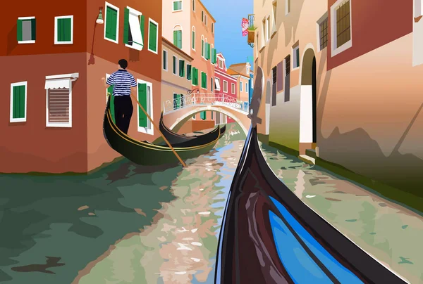 Viaje en góndola en Venecia — Vector de stock