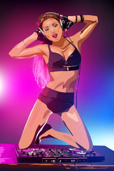 Young woman dj — Stock Vector