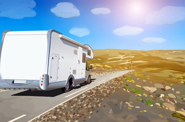 Camper voyageant sur route — Image vectorielle