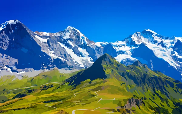Alpy hory sněhu a trávy — Stockový vektor