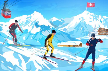 Alpler kış dağ hoş geldiniz kartı