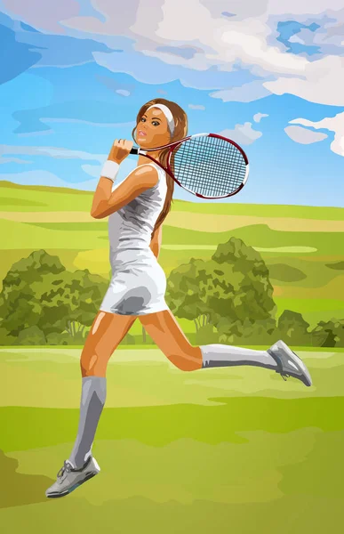 Joven jugador de tenis mujer — Vector de stock