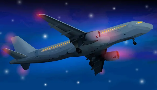 夜現代の航空機 — ストックベクタ