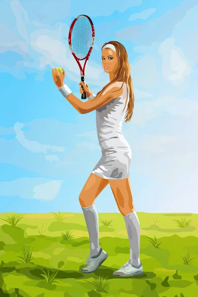 Joven jugador de tenis mujer — Vector de stock