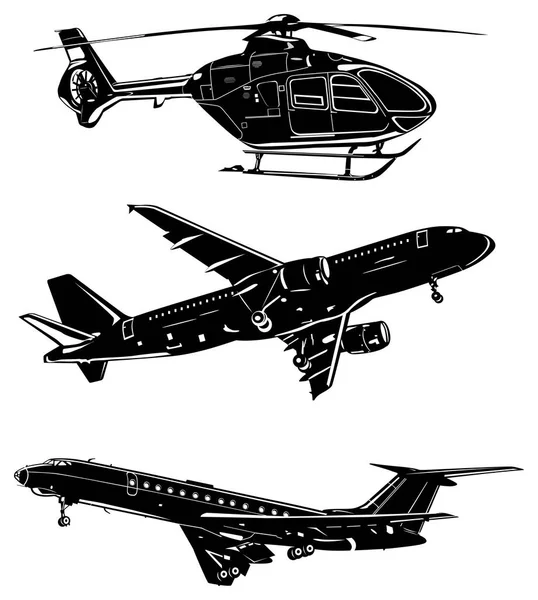 Tři letouny siluety — Stockový vektor