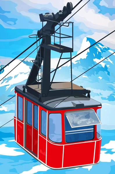 Red cableway in mountains — Stock Vector