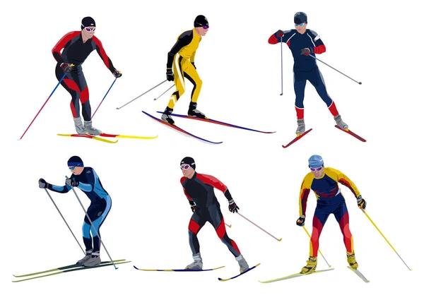 Zes man skiërs — Stockvector