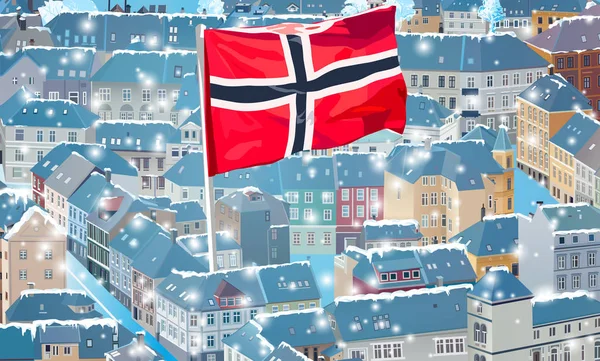 Noruega ciudad con bandera — Vector de stock