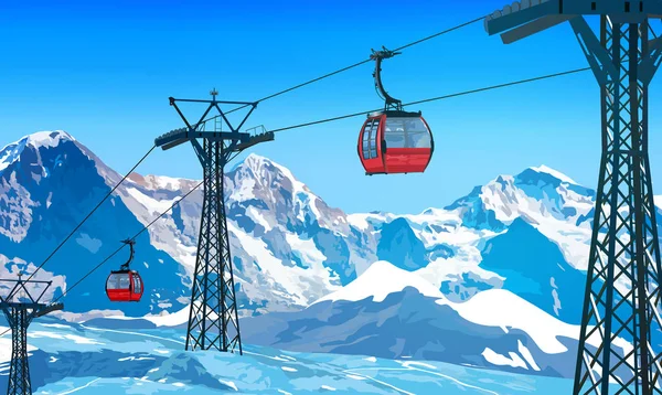 Téléphérique dans les Alpes — Image vectorielle