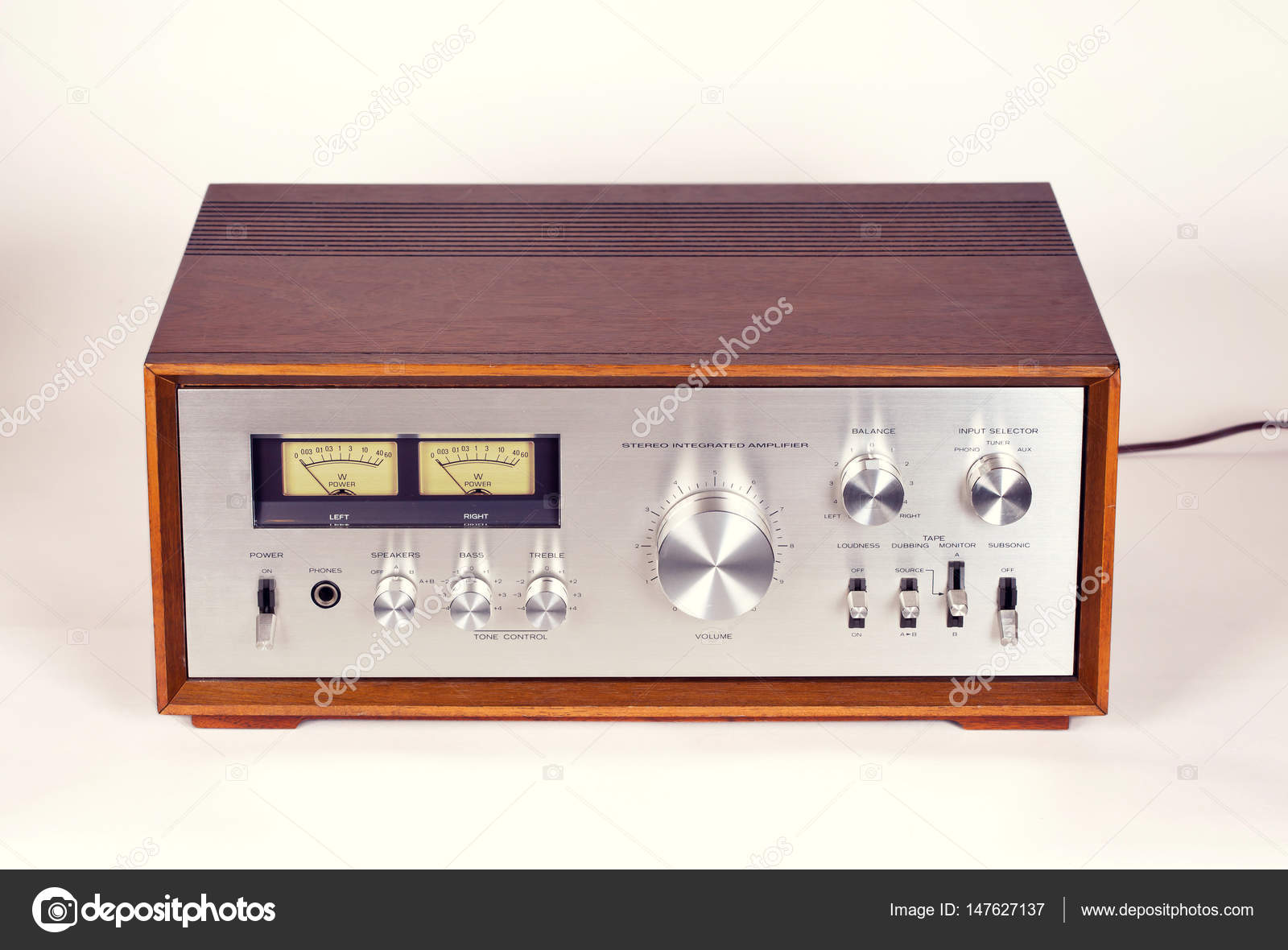 Vintage Stereo Audio Amplifier In Wooden Cabinet Stock Photo