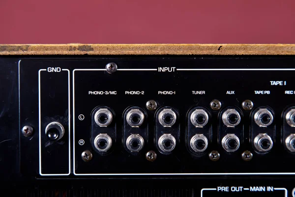 Vintage Stereo Amplifier Rear Panel Terminals Closeup — Stock Photo, Image