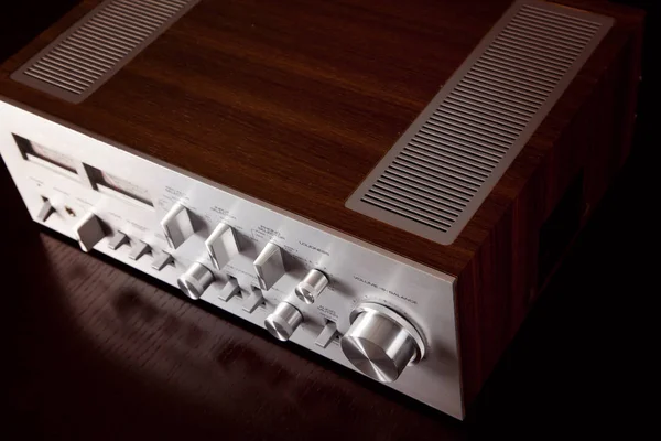 Vintage Stereo Amplifier Front Panel and Cabinet Angled View — Stock Photo, Image