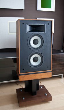 Modern Interior 'da açık sürücülerle uzun Stereo Vintage Speaker