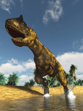 Yırtıcı bir dinozorun 3 boyutlu resmi.
