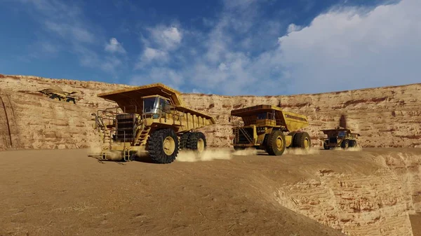 採石場のダンプトラックの仕事 3Dイラスト — ストック写真