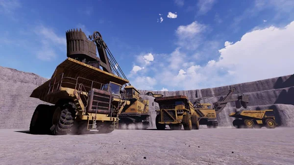 採石場のダンプトラックの仕事 3Dイラスト — ストック写真