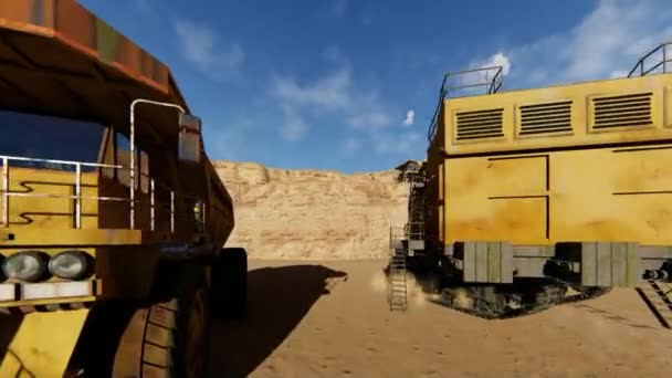 Steengroeve Dump Trucks Werk Illustratie — Stockvideo