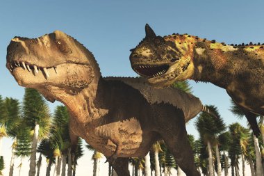 Sahne iki dinozor, 3 boyutlu illüstrasyon