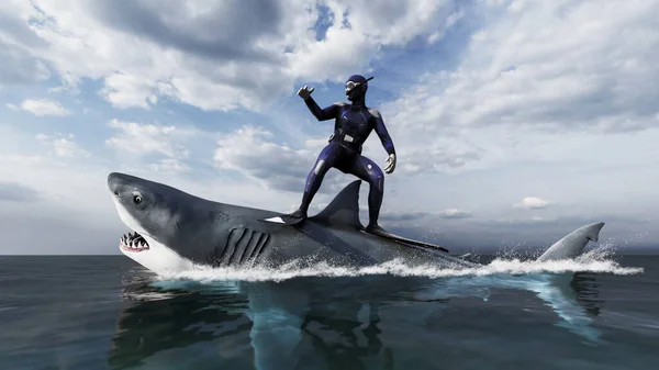 鲨鱼潜水图像3D图解 — 图库照片