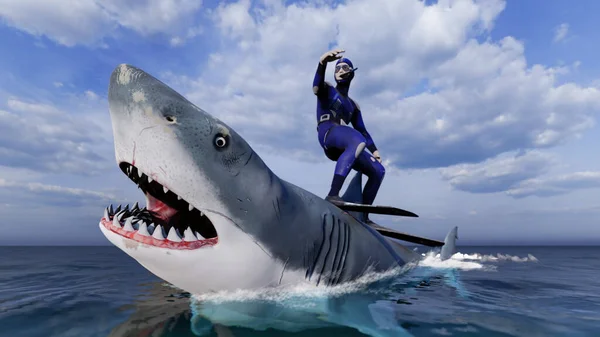Shark Diving Image Illustration 스톡 이미지