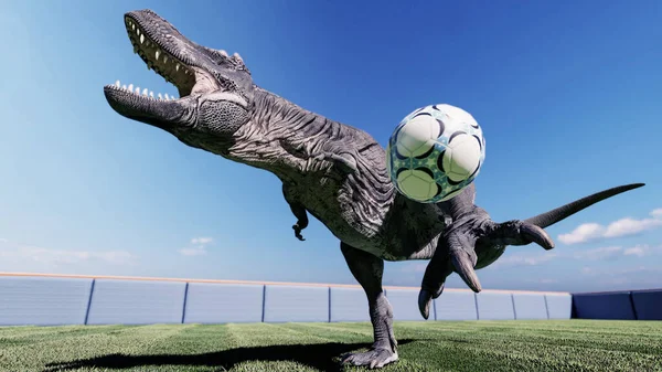 Imagen Dinosaurios Jugando Fútbol Ilustración Imágenes De Stock Sin Royalties Gratis