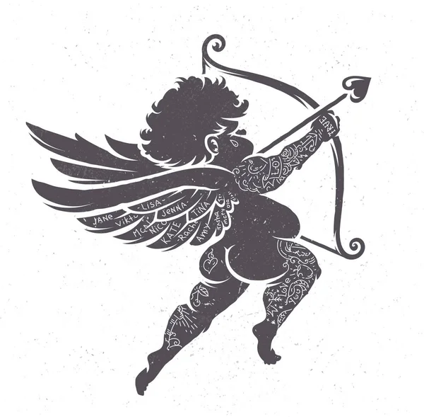 Cupid silhouet met tatoeages — Stockvector