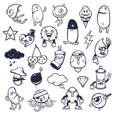 Doodle grafiti canavarlar Set