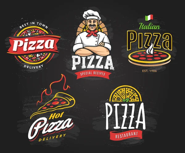 Conjunto de emblemas de pizza — Vetor de Stock