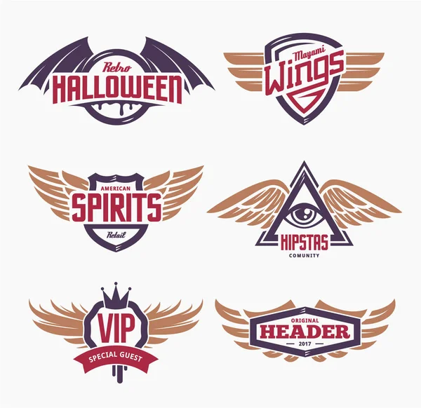Emblemas com Wings Set — Vetor de Stock