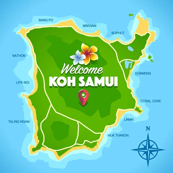 Koh Samui Mapa Vector —  Vetores de Stock