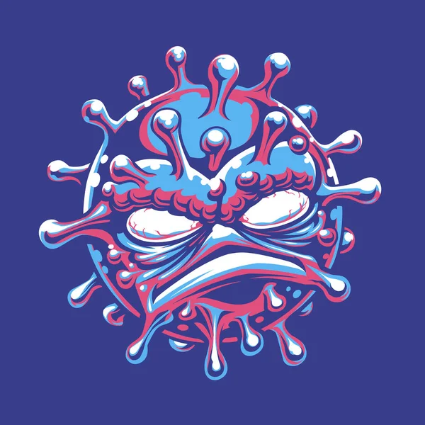 Woedend Coronavirus Molecuul Cartoon Monster Gezicht Vectorillustratie — Stockvector