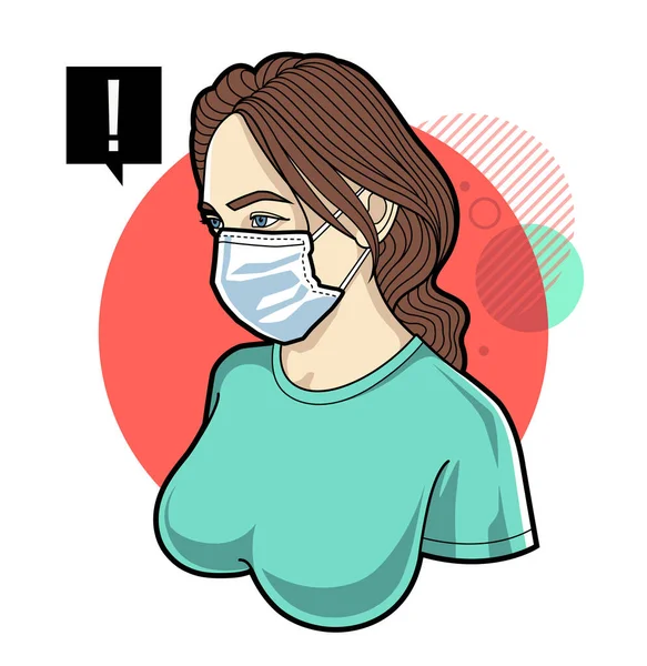 Cara Mujer Con Máscara Respiratoria Diseño Abstracto Del Conocimiento Del — Vector de stock