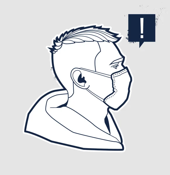 呼吸マスクの男の顔 コロナウイルス意識の抽象的なデザイン ベクトルグラフィックス — ストックベクタ