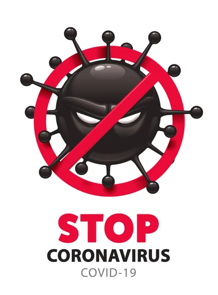 Дизайн Плаката Молекулой Коронавируса Пересечённом Красном Круге Текстом Stop Coronavirus — стоковый вектор