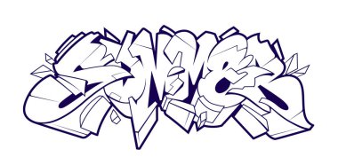 Yaz Graffiti Harf Vektörü Sanatı. Tek renkli 3D harfler vahşi bir şekilde. Siyah ve beyaz vektör çizimi.