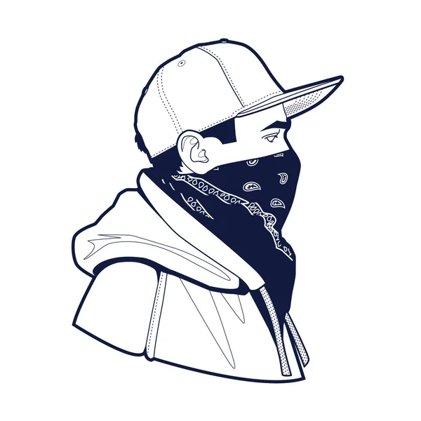 Řádové Umění Gangsterského Mladíka Obličejem Zakrytým Šátkem Měl Sobě Mikinu — Stockový vektor