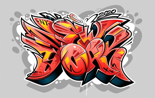 Νέα Υόρκη Graffiti Wild Style Lettering Εικονογράφηση Διάνυσμα Κόκκινο Χρώμα — Διανυσματικό Αρχείο