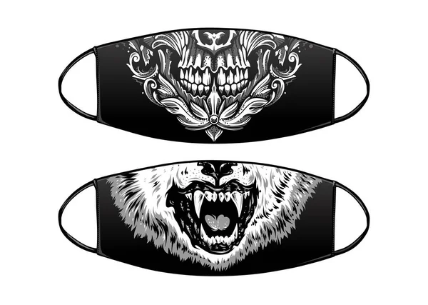 頭蓋骨とオオカミのウイルス保護ブラックマスクベクトルデザイン — ストックベクタ