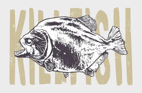 Engraving Style Piranha Fish Vector Illustration — Stock Vector