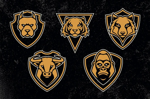 Šablony Znakového Designu Různými Zvířaty Maskoty Sportovní Tým Navrhuje Odznaky — Stockový vektor