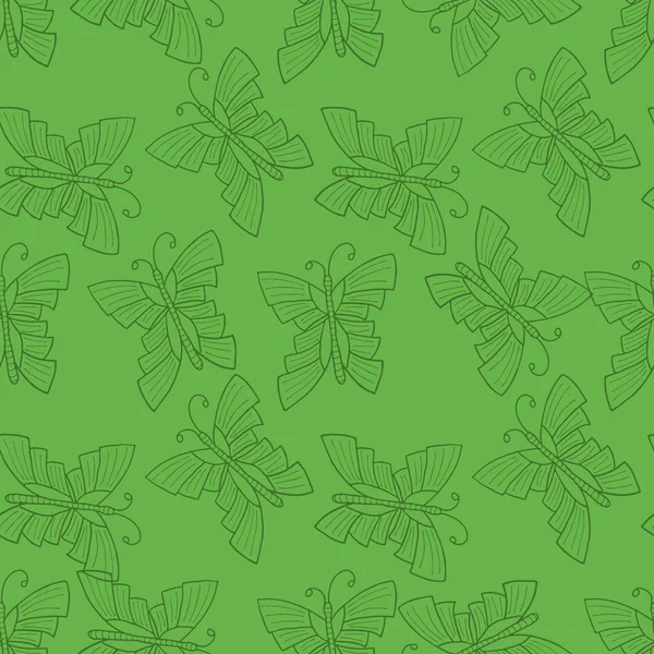 Ilustração do doodle do vetor sem emenda com borboleta sobre fundo verde — Vetor de Stock