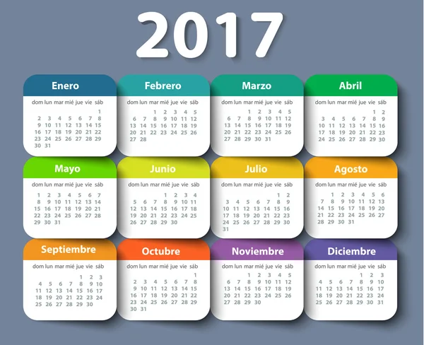 Kalendarz 2017 rok wektor projekt szablonu w języku hiszpańskim. — Wektor stockowy
