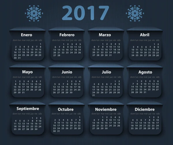 Calendario 2017 año vector diseño plantilla en español . — Vector de stock