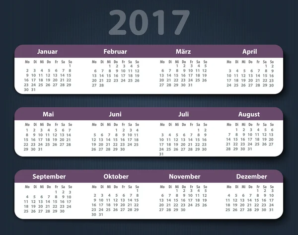 Calendrier 2017 année Allemand. Semaine débutant le lundi — Image vectorielle