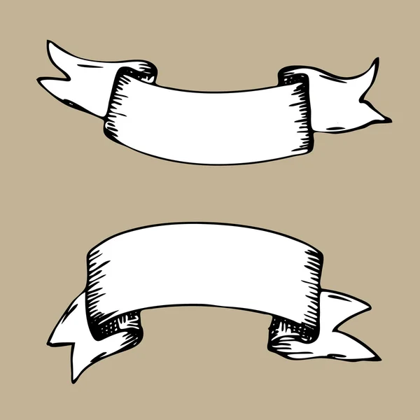 빈티지 리본 배너, 손으로 그려진된 세트. 메뉴 배경 — 스톡 벡터
