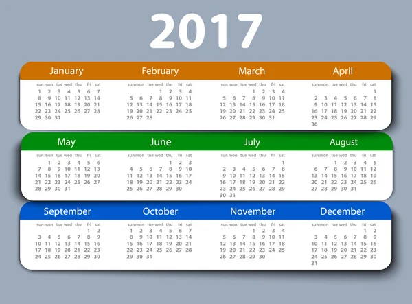 Kalender 2017 Jahr Vektor-Design-Vorlage. — Stockvektor